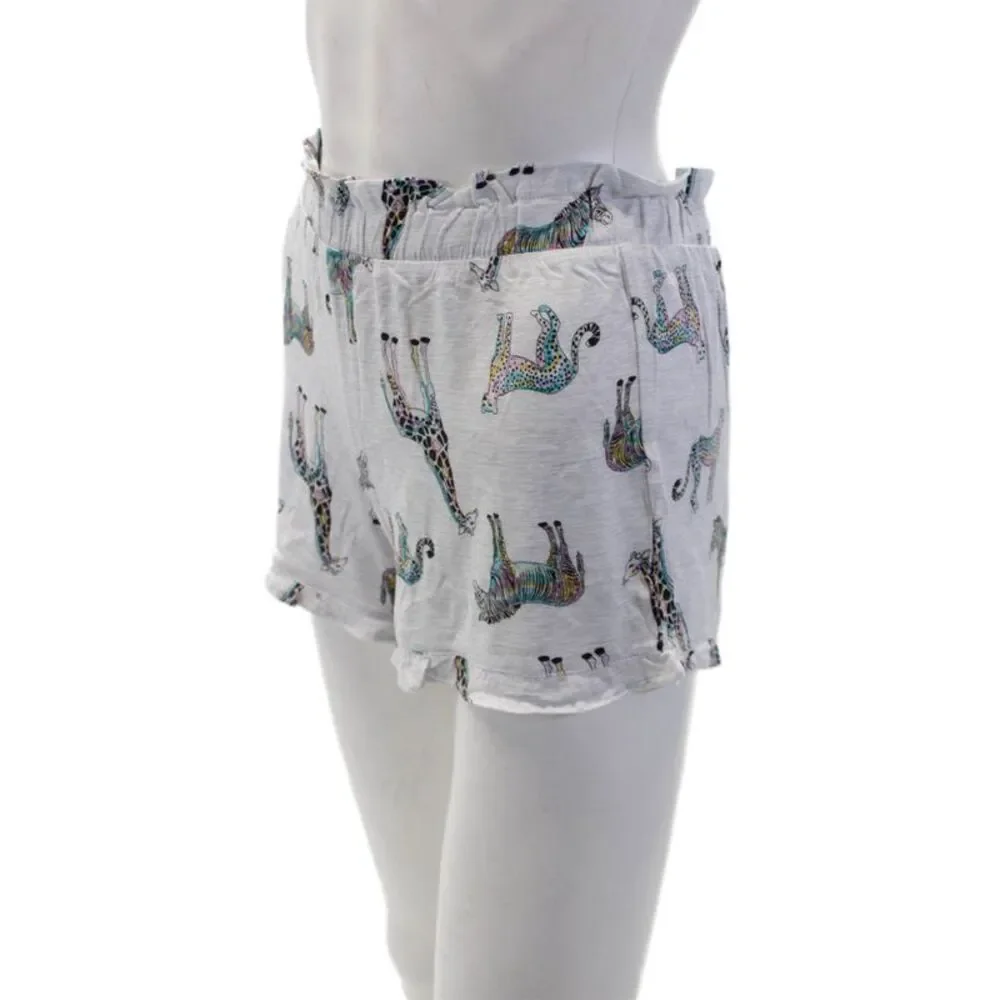 Emerson Road Womens Animal Print Ruffle Crew Neck Sleep Pajama Set Gray Size S